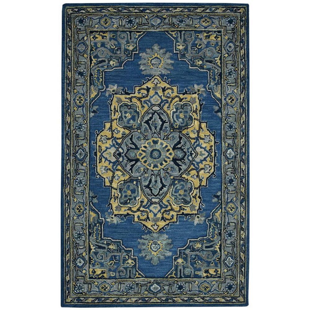 8 ft. x 10 ft. Teal And Gray Wool Medallion Hand Tufted Area Rug price history on PriceWatchPro