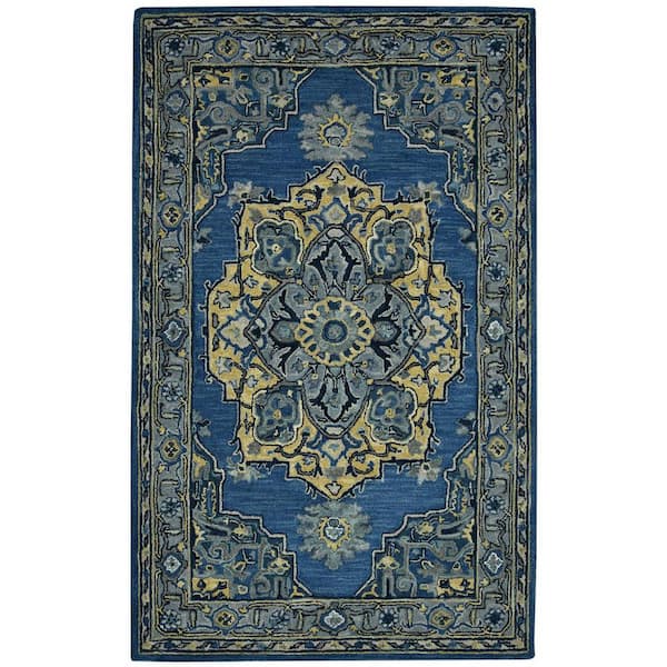 8 ft. x 10 ft. Teal And Gray Wool Medallion Hand Tufted Area Rug