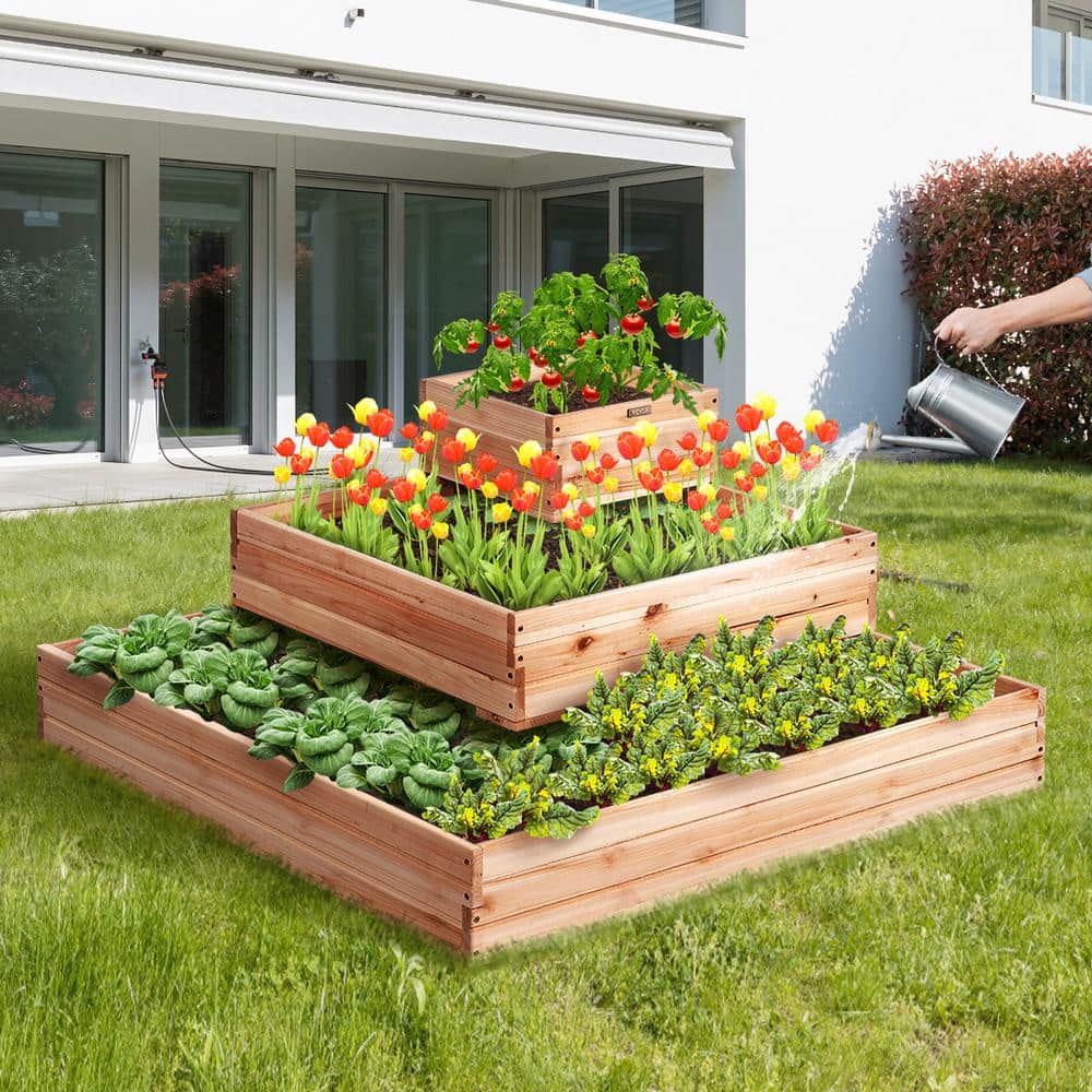 Burlywood Wooden Raised Garden Bed Planter 44.5"x44.5"x20.1"