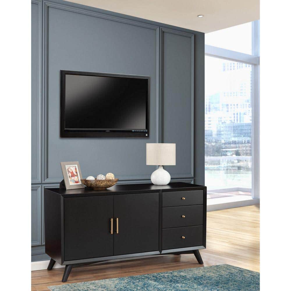 Benjara Black Wood Top 58 in. Sideboard with 3Drawer BM261882 The