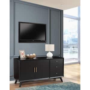 Black Wood Top 58 in. Sideboard with 3-Drawer