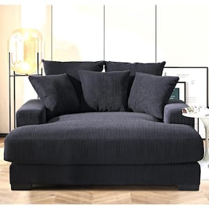 Luxe Collection 55 in. Wide Square Arm Soft Corduroy Polyesters Fabric Mid-Century Modern Rectangle Sofa in Black