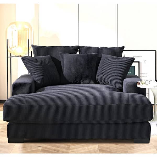 US Pride Furniture Luxe Collection 55 in. Wide Square Arm Soft Corduroy Polyesters Fabric Mid-Century Modern Rectangle Sofa in Black