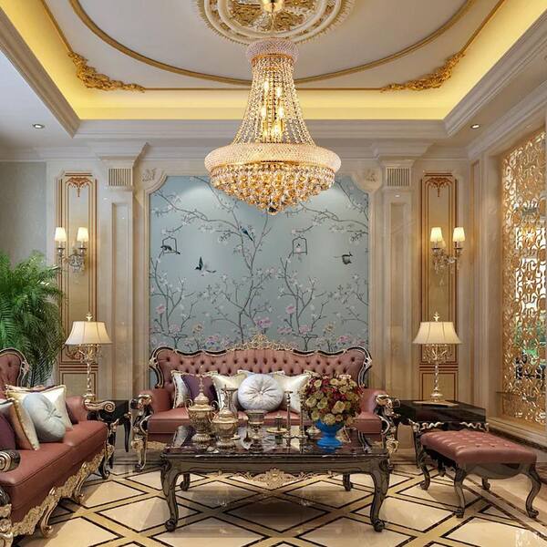 Jushua Luxury 22 in. 12-Light Gold Crystal Chandelier Lighting