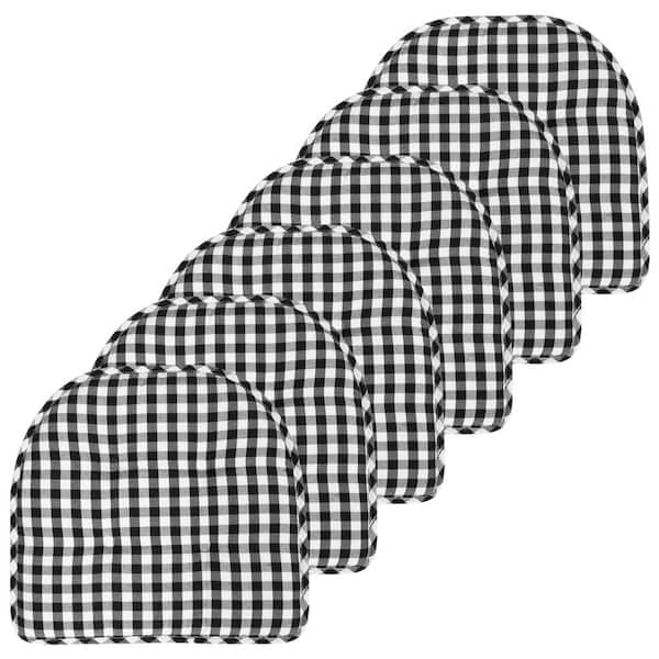 Sweet Home Collection Buffalo Checkered Memory Foam 17 in. x 16 in. U-Shaped Non-Slip Indoor/Outdoor Chair Seat Cushion Black/White (6-Pack)