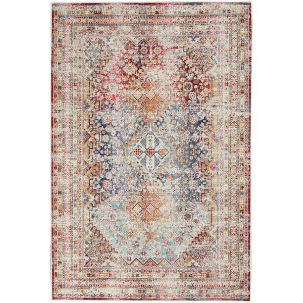 Nourison Vintage Kashan Multicolor 5 ft. x 8 ft. Bordered Traditional Area Rug
