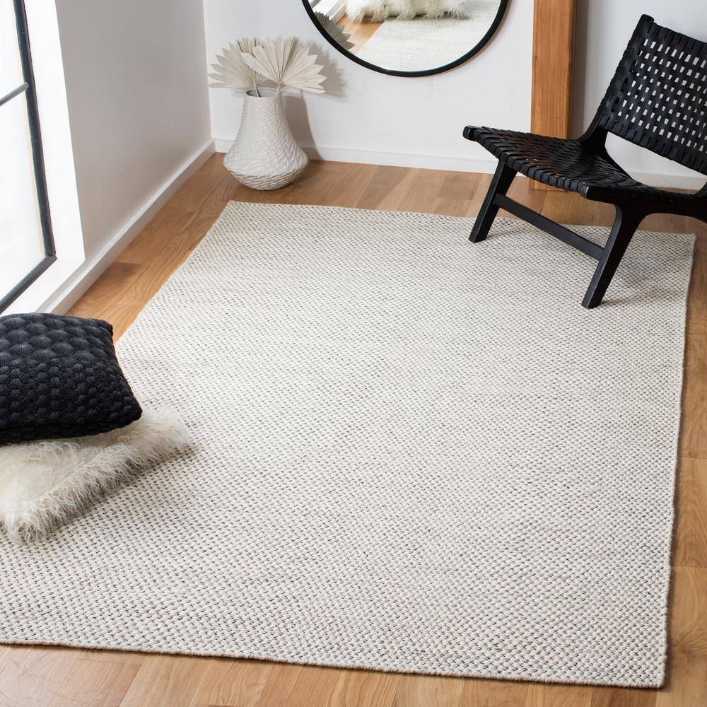 Ivory Flat Woven Handmade Wool Rectangular Rug, 5' x 8'