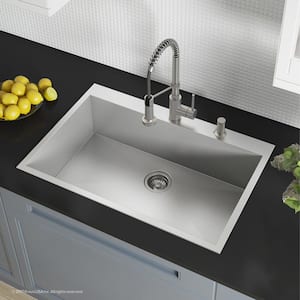 All-in-One Drop-In Stainless Steel 33 in. 2-Hole Single Bowl Kitchen Sink with Faucet and Dispenser in Chrome