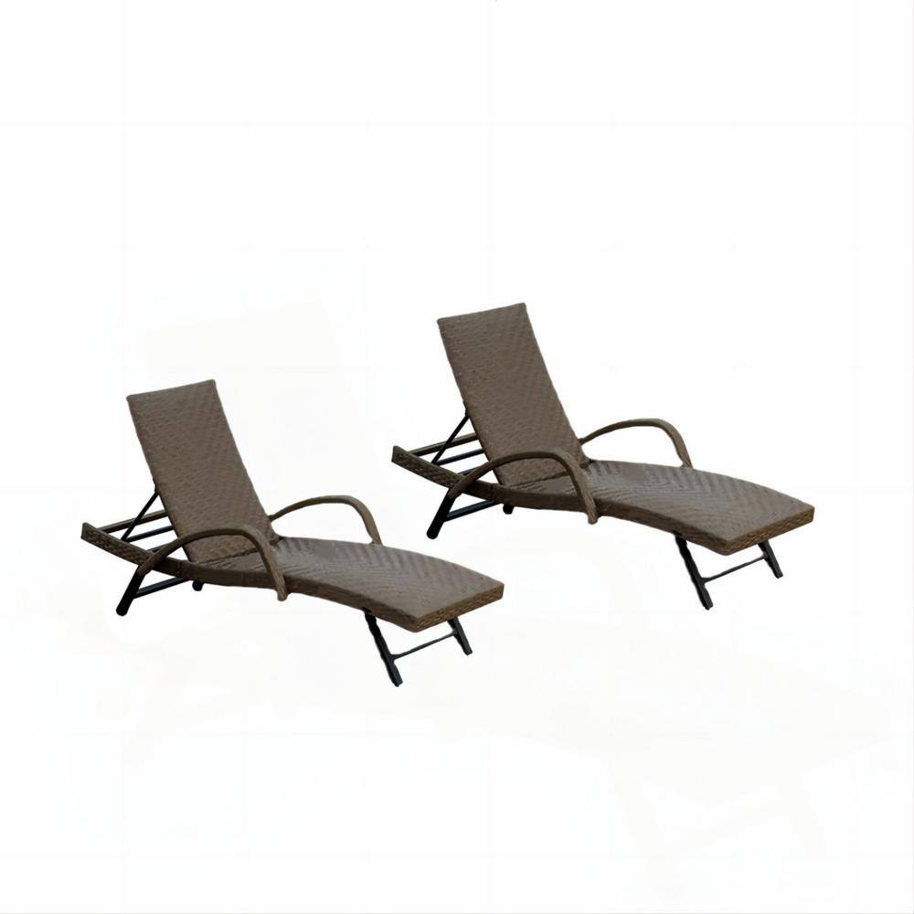 Brown 2-Piece Metal Outdoor Chaise Lounge Set with Armrest Adjustable Backr