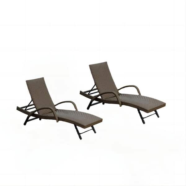 Unbranded Brown 2-Piece Metal Outdoor Chaise Lounge Set with Armrest Adjustable Backrest Recliners