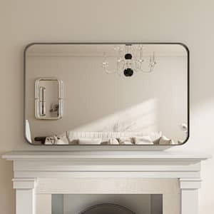 48 in. W x 30 in. H Rectangular Aluminum Framed Modern Black Rounded Wall Mirror