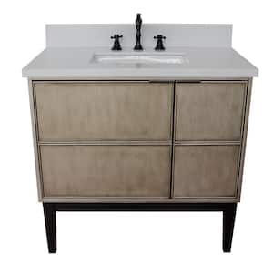Scandi 37 in. W x 22 in. D Bath Vanity in Brown with Quartz Vanity Top in White with White Rectangle Basin