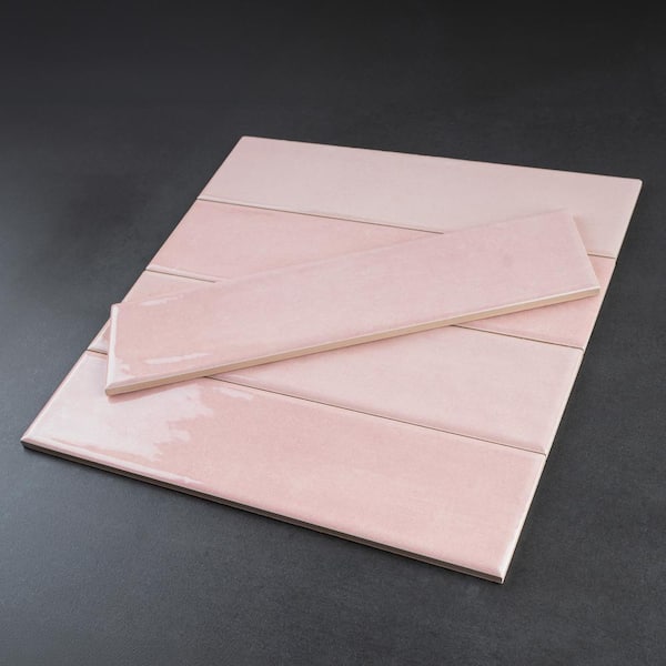MOLOVO Cyra Pink 2.95 in. x 11.81 in. Polished Ceramic Subway Wall