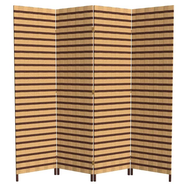 6 ft. Brown 2-Tone Natural Fiber 4-Panel Room Divider