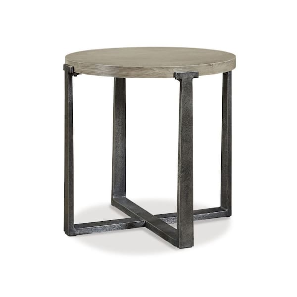 Signature DESIGN BY ASHLEY Dalenville 25 in. Gray Round Wood End Table with Distressed Finish
