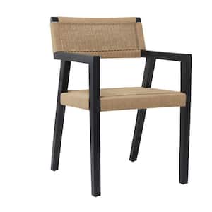Dark Brown Wood Contemporary Woven Dining Chair with Armrests