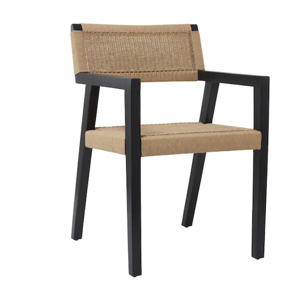Litton Lane Dark Brown Wood Contemporary Woven Dining Chair with Armrests