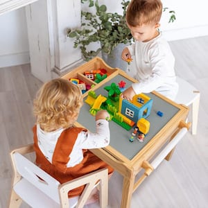 Kids Natural Multi Activity Play Table Wooden Building Block Desk w/Storage Paper Roll Playard