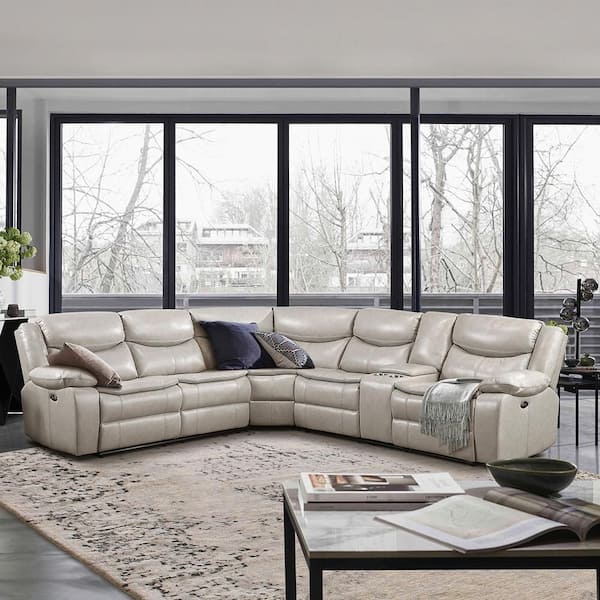 Brentwood 99.5 in. 3-Piece Faux Leather Power Reclining Sectional Sofa with Right Console in. Silver Gray
