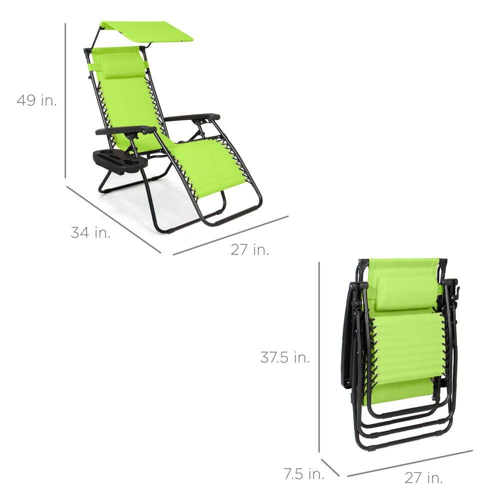 Lime Green Steel Zero Gravity Recliner with Canopy and Tray