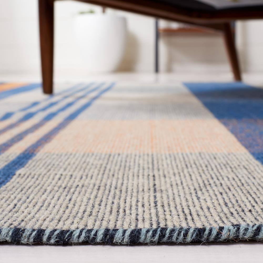 Blue and Orange Striped Wool Kilim Area Rug