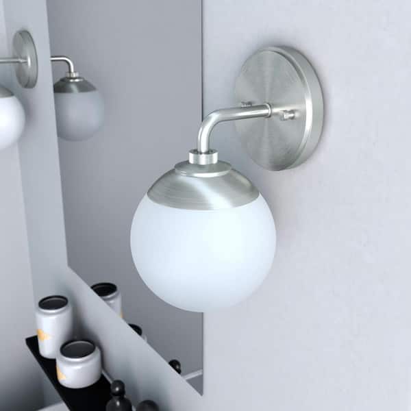 Hunter Hepburn 7 in. Brushed Nickel Sconce with Frosted Glass Shade Bathroom Light