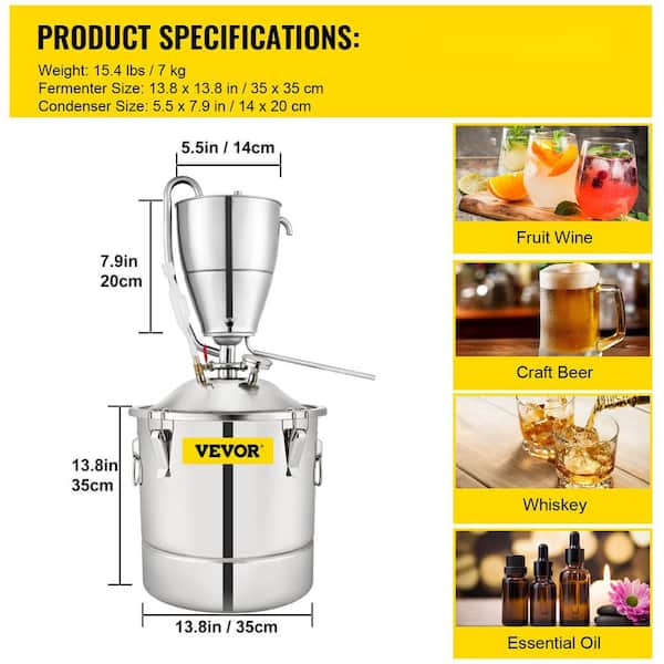SEEUTEK Alcohol Still 5 Gal. Stainless Steel Water Alcohol Distiller Home  Brewing Kit with Thumper Keg for DIY Wine BZ-107 - The Home Depot