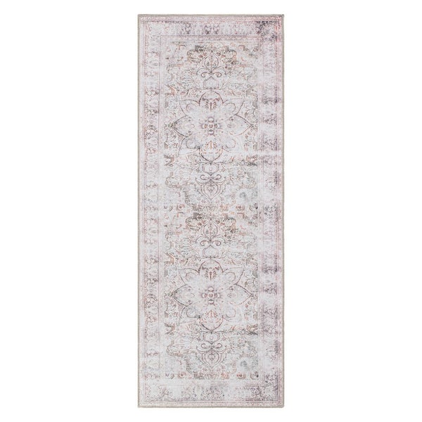 World Rug Gallery Bohemian Distressed Vintage Machine Washable 2'6"x10' Cream Runner Rug