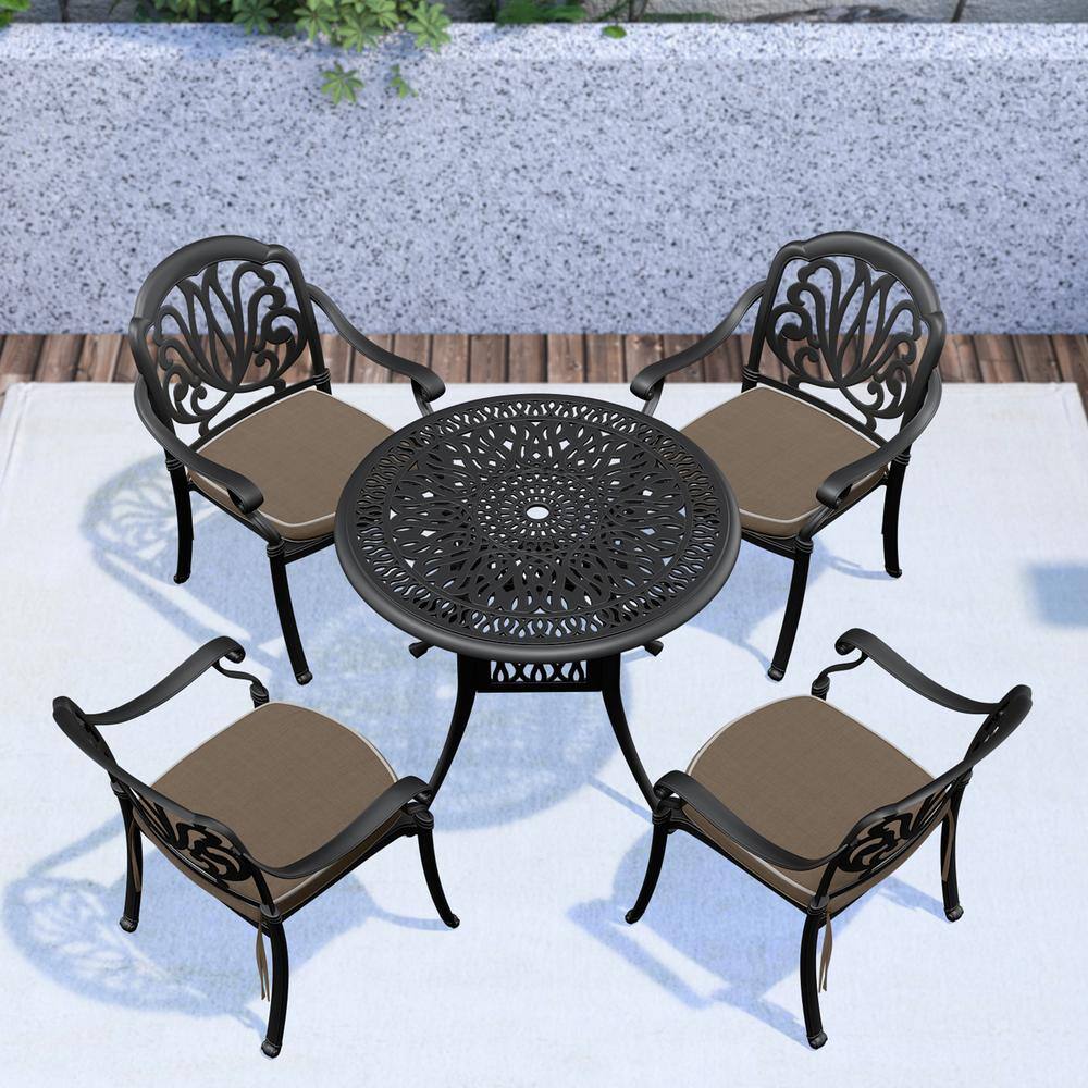 5-Piece Cast Aluminum Patio Furniture Outdoor Dining Set with Random Color Cushions and Umbrella Hole price history on PriceWatchPro