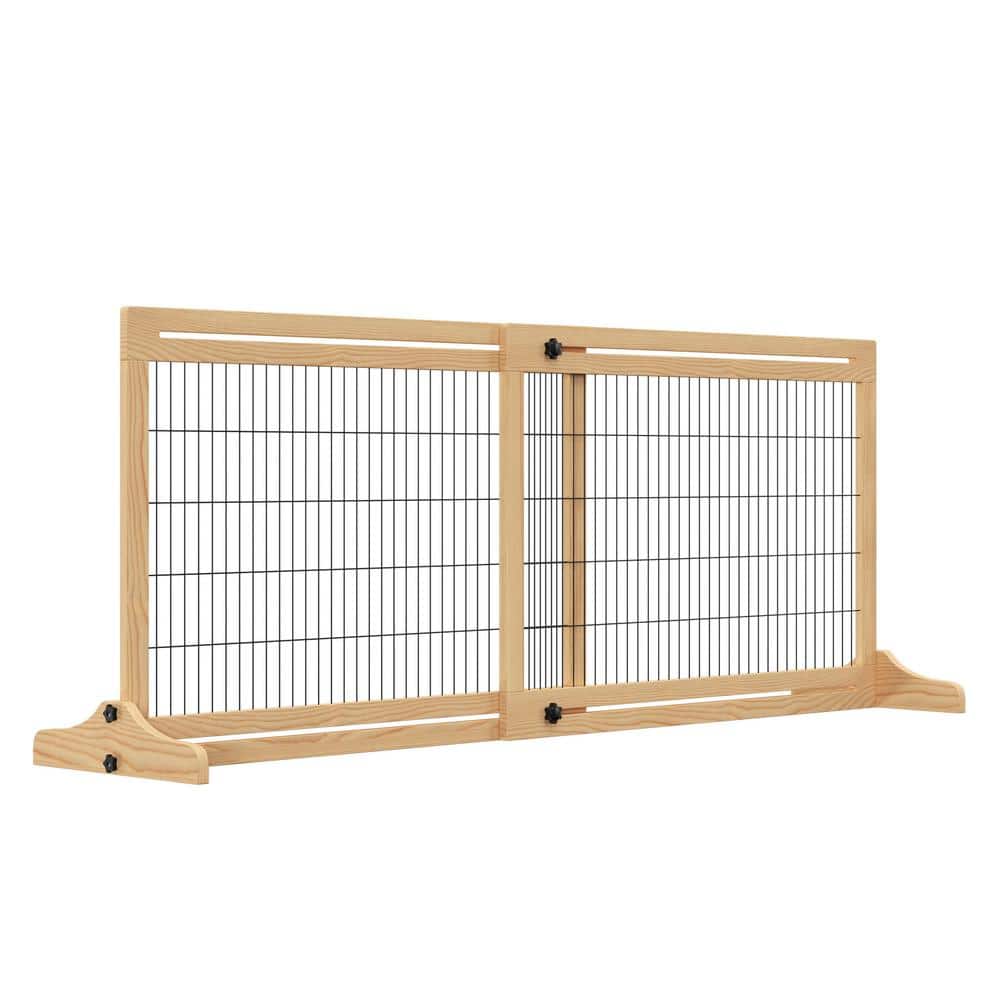 Natural Wooden Retractable Freestanding Pet Gate for Doorways