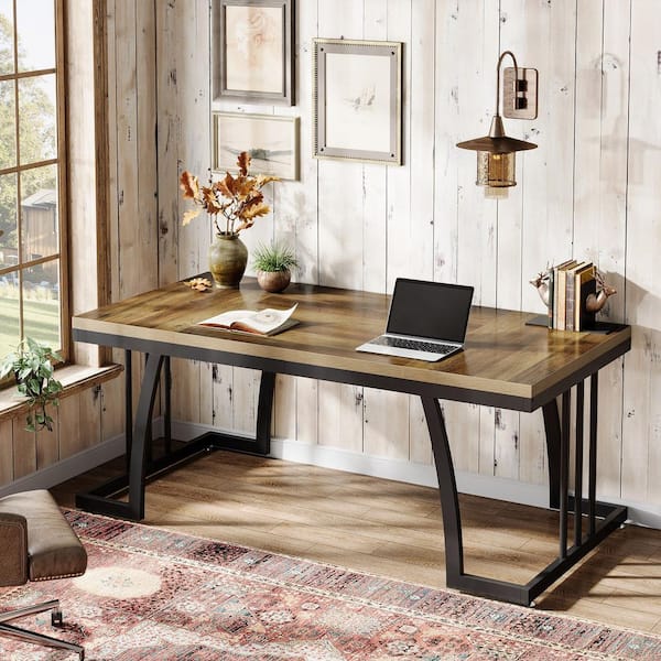 BYBLIGHT 63 in. Rectangular Brown Wood Writing Desk, Modern Simple Computer Desk Office Desk