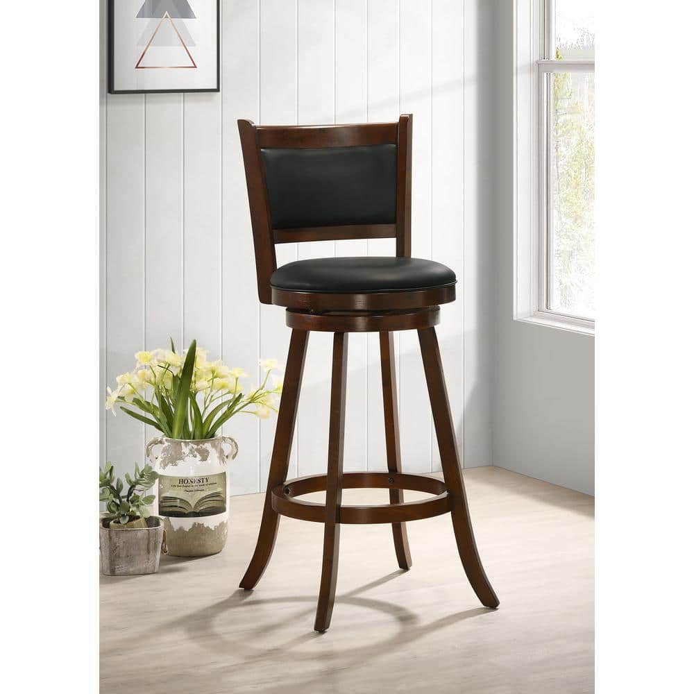 Transitional Black Wood Swivel Bar Stool Set