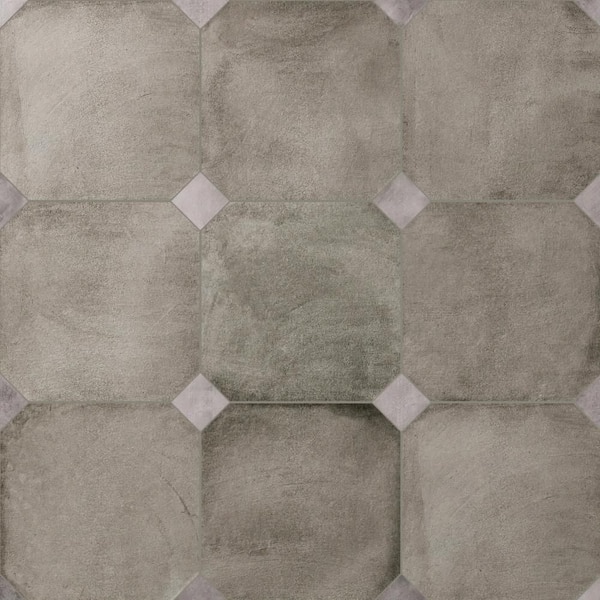Merola Tile Laverton Octagon Grafito with Taco Gris 8 in. x 8 in. Porcelain Floor and Wall Tile (11.25 sq. ft./Case)