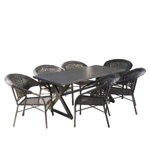 Sotto Multi-Brown 7-Piece Faux Rattan Outdoor Dining Set