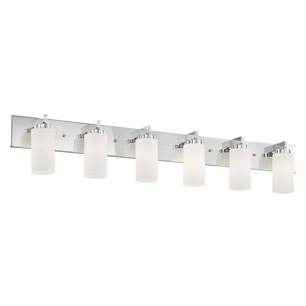Polished Chrome 6-Light Vanity with Satin Opal Glass