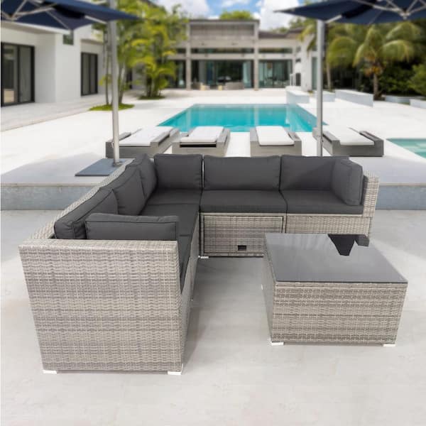 Outdoor sectional hotsell with cushion storage