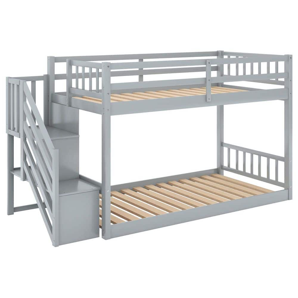 Gray Twin Floor Bunk Bed, Ladder with Storage AM902C-14 - The Home Depot