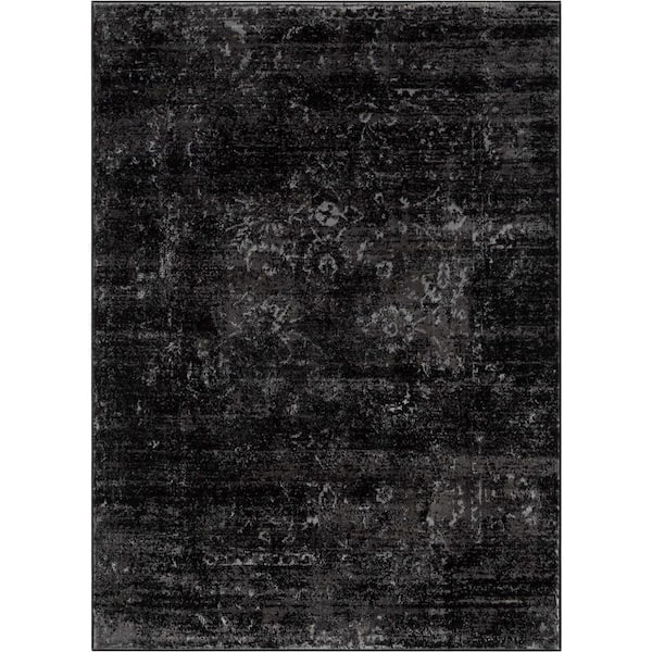 Zazzle Thiva Vintage Oriental Floral Pattern Black 5 ft. x 7 ft. Area Rug