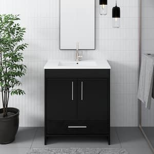 Pacific 36 in. W x 18 in. D x 34 in. H Bath Vanity in Glossy Black with White Ceramic Vanity Top with White Basin
