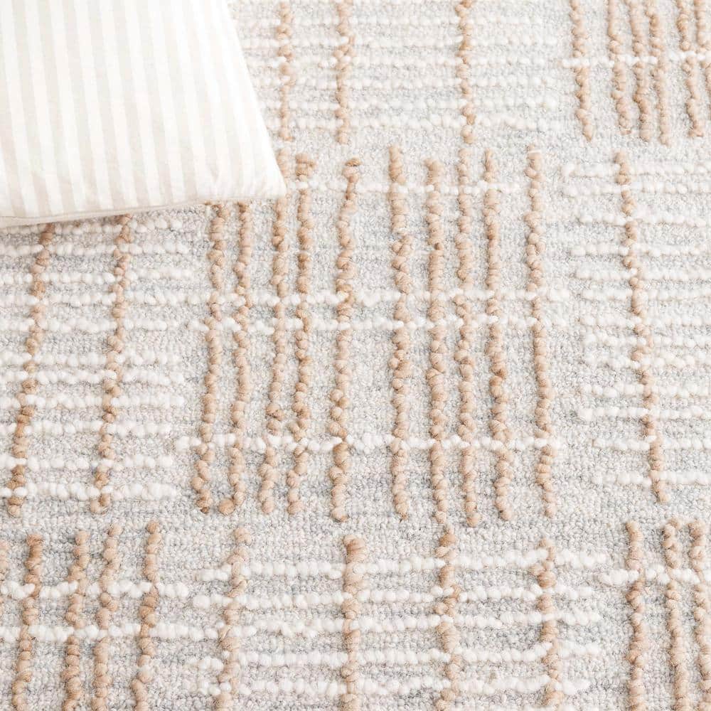 Handmade Tufted Sage and Taupe Abstract Wool Rug, 9' x 12'