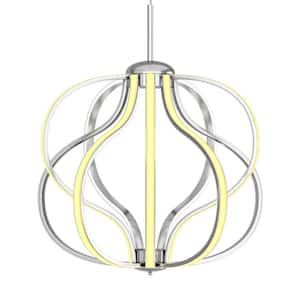 30-Watt 1-Light Chrome Modern Dimmable Warm White LED Pendant Light