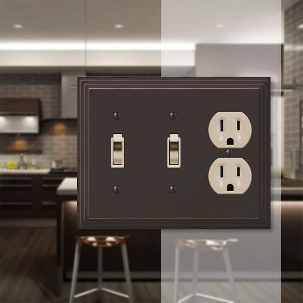 Tiered 3 Gang 2-Toggle and 1-Duplex Metal Wall Plate - Aged Bronze