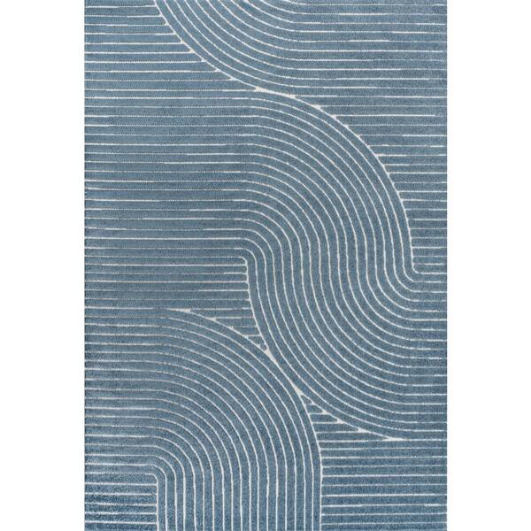 Hallie High-Low Minimalist Curve Geometric Dark Blue/Cream 5 ft. x 8 ft. Indoor/Outdoor Area Rug