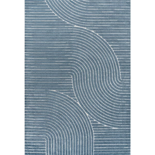 Hallie High-Low Minimalist Curve Geometric Dark Blue/Cream 3 ft. x 5 ft. Indoor/Outdoor Area Rug