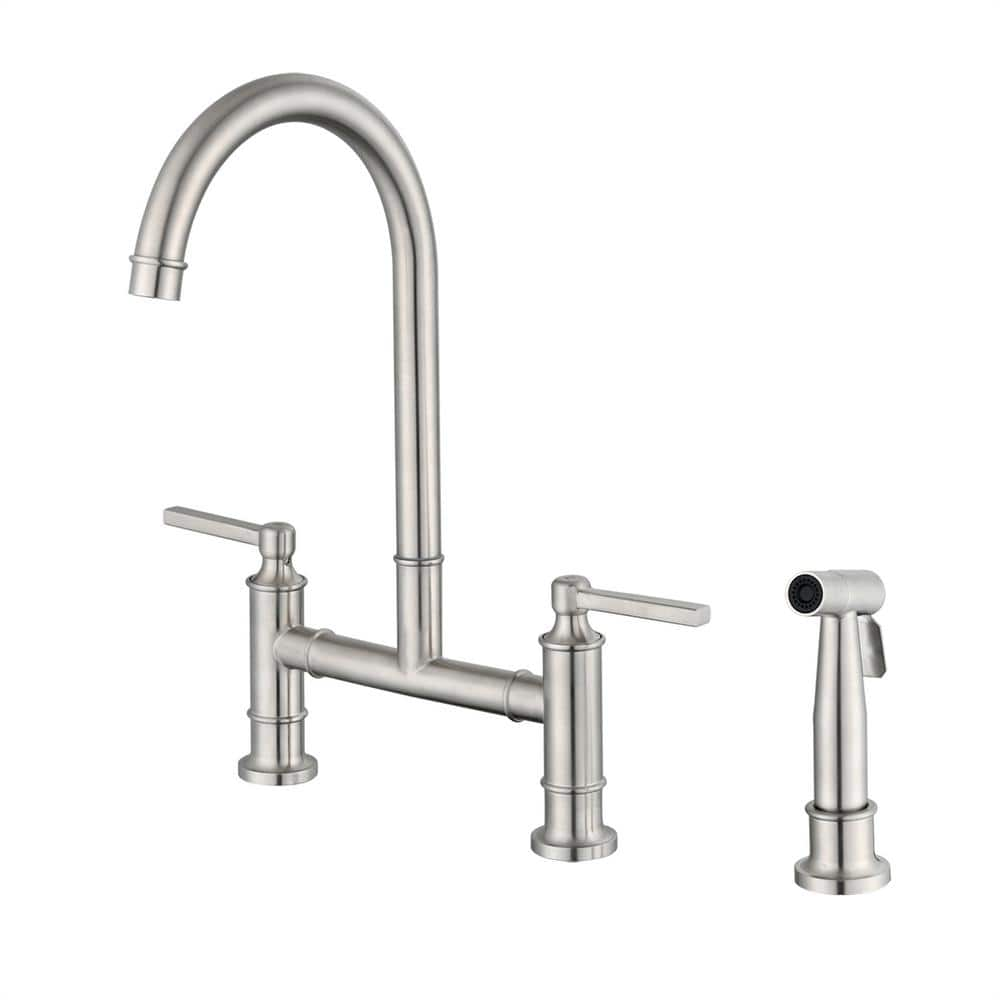 FLG Double Handle Bridge Kitchen Faucet With Side Sprayer Commercial   Brushed Nickel Bridge Kitchen Faucets Cy 0066 Bn 64 1000 