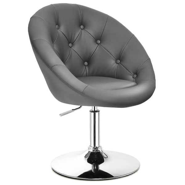 Costway 36 in. H Grey High Back Bar Stools Swivel Vanity Accent Chairs with Round Tufted Back