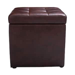 Brown 16" Ottoman Pouffe Square Storage Box Lounge Seat Footstool with Hinge Top