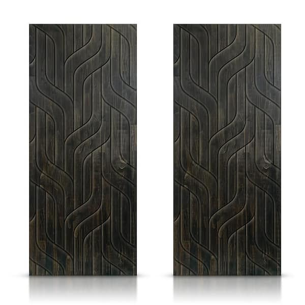 CALHOME 72 in. x 96 in. Hollow Core Charcoal Black Stained Pine Wood Interior Double Sliding Closet Doors