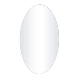 32 in. x 18 in. Oval Round Framed White Wall Mirror with Thin Minimalistic Frame