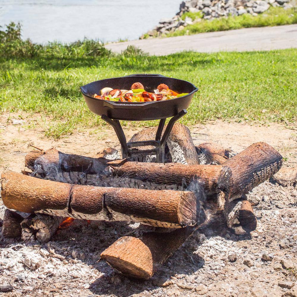 Black Cast Iron Fire Pit and Cook Stand with Wrought Iron Legs